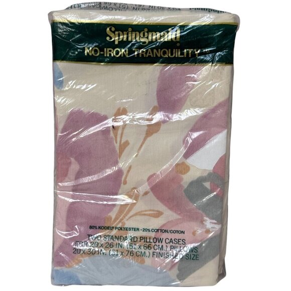 Springmaid Pillowcases Pair Pink Pastel No Iron Tranquility Cotton Blend New Vtg - Picture 1 of 8